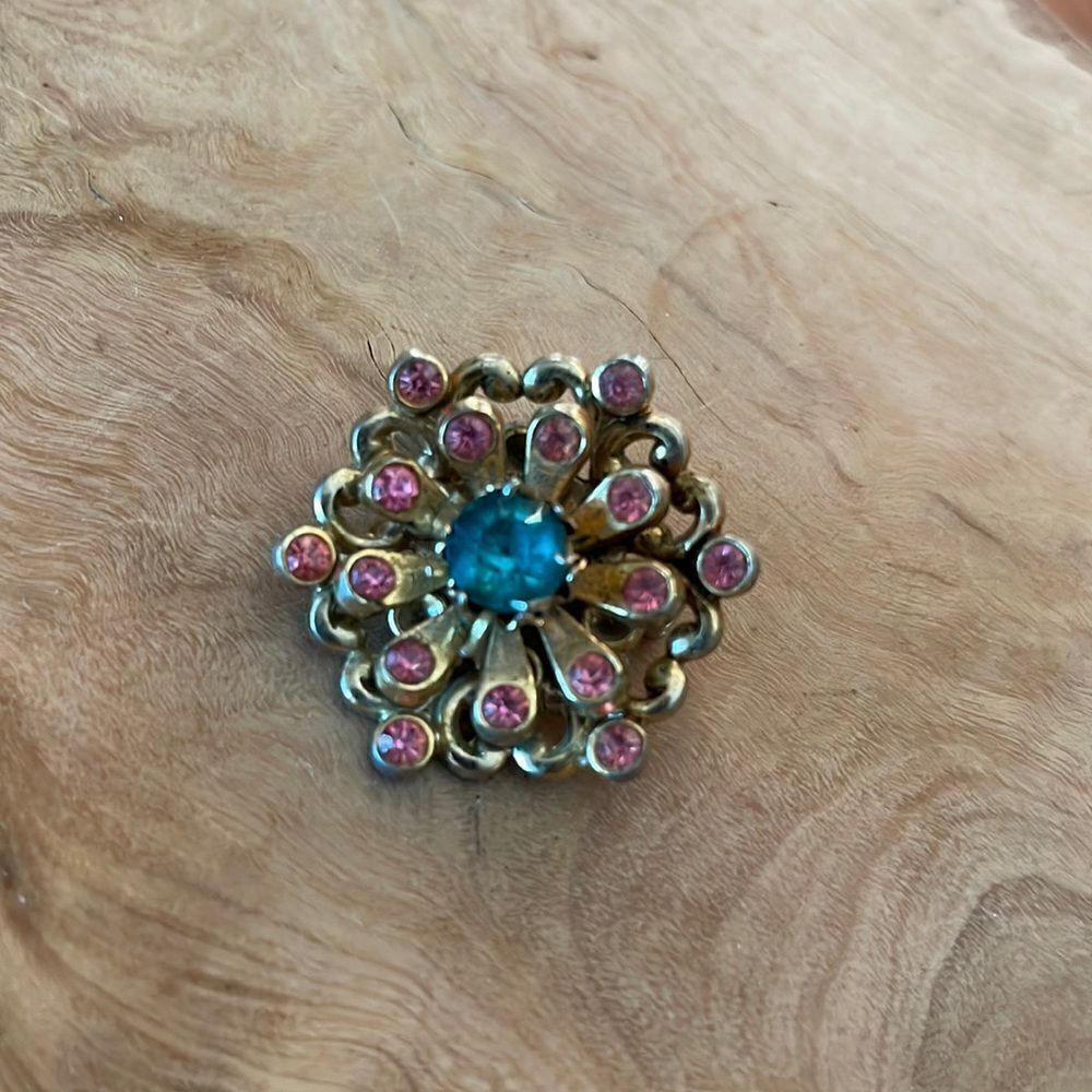 Vintage Coro Pink & Blue Rhinestone Brooch